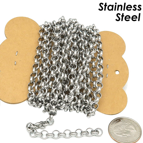 10 Feet Stainless Steel Rolo Chain Bulk Wholesale Silver Gold Rolo Link Chain, Bulk Stainless Steel Chain for Jewelry Making