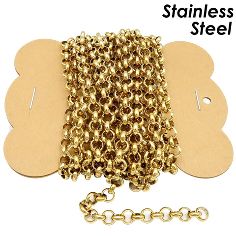 10 Feet Stainless Steel Rolo Chain Bulk Wholesale Silver Gold Rolo Link Chain, Bulk Stainless Steel Chain for Jewelry Making