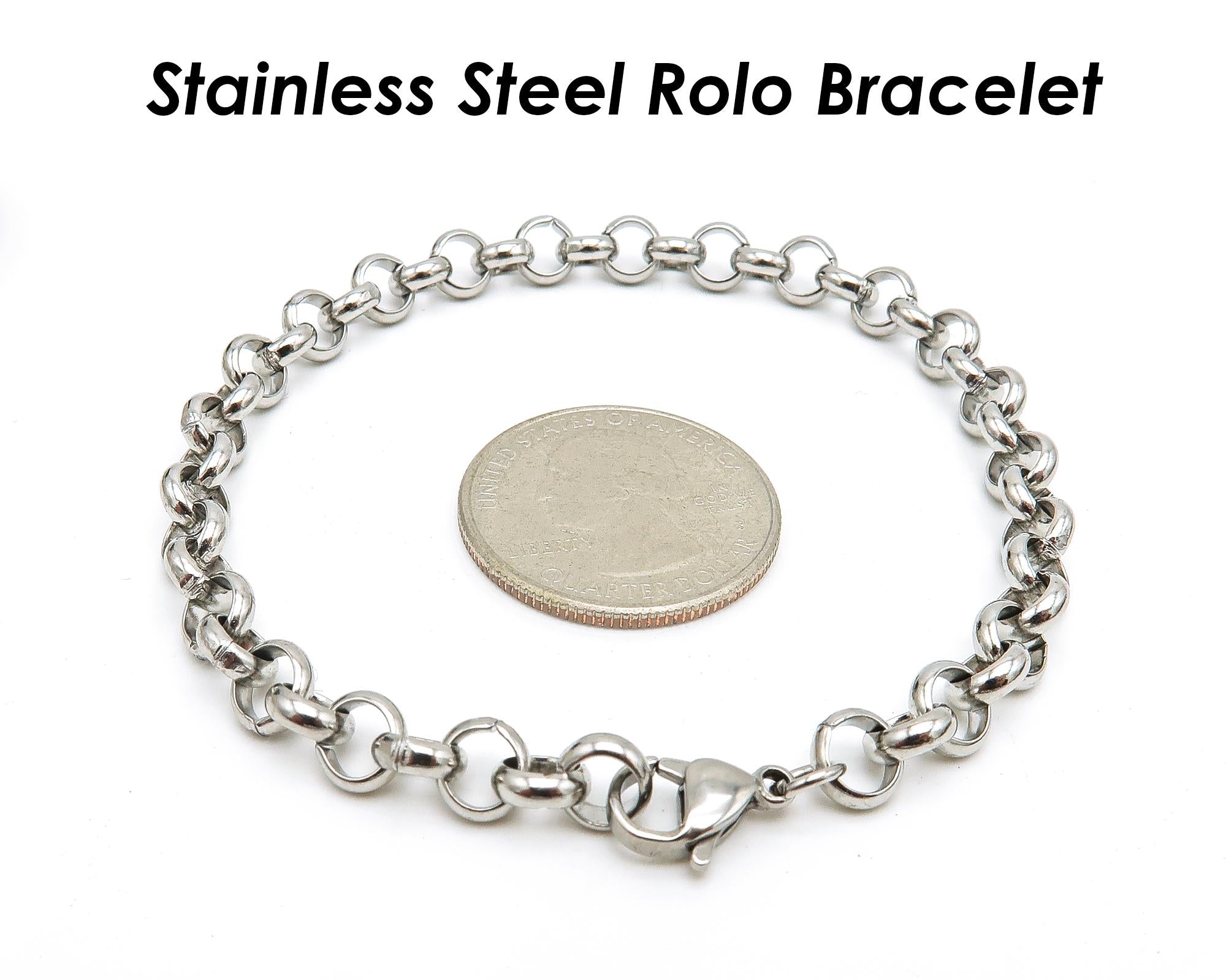 Rolo Bracelet Gold Silver, Stainless Steel Bracelets, Charm