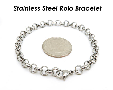 Stainless Steel Bracelet Gold Silver, Stackable Bracelets, Charm Bracelet for Adding Charms, Tarnish Free Rolo Link Bracelet for Women Men