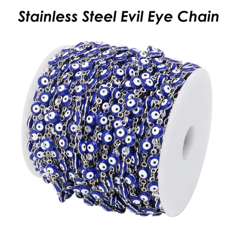 Evil Eye Chain, Evil Eye Bead Chain Stainless Steel Chain for Jewelry Making, Bulk Chain for Evil Eye Bracelet, Evil Eye Necklace Making