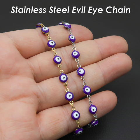 Evil Eye Chain, Evil Eye Bead Chain Stainless Steel Chain for Jewelry Making, Bulk Chain for Evil Eye Bracelet, Evil Eye Necklace Making