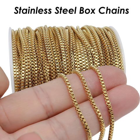 Stainless Steel Box Chain Gold Silver, Rectangle Box Chain for Women Necklace Making, Bulk Stainless Steel Chain for Jewelry Making