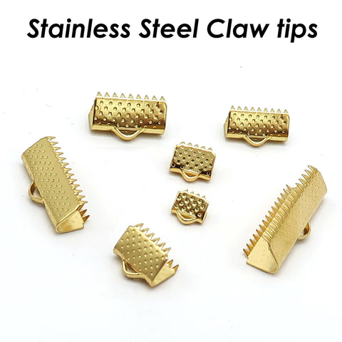 50 x Stainless Steel Claw Tips Gold Silver, Ribbon Claw Clasps, Cord Tip End Caps for Ribbons or Jewelry Making