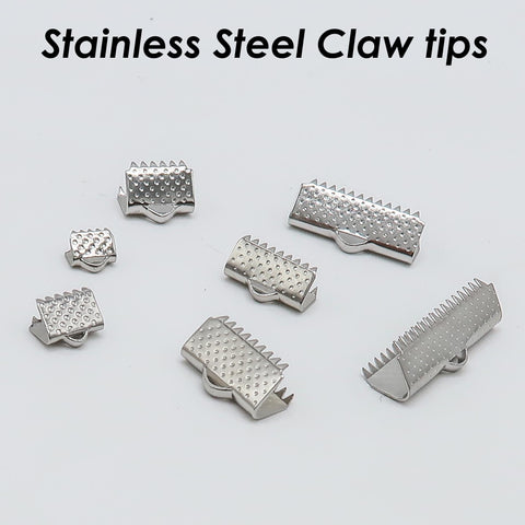 50 x Stainless Steel Claw Tips Gold Silver, Ribbon Claw Clasps, Cord Tip End Caps for Ribbons or Jewelry Making