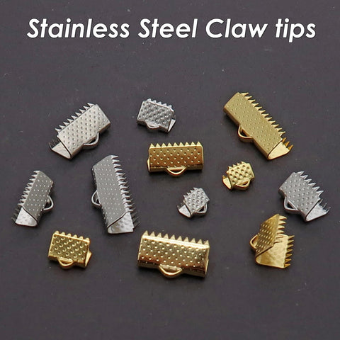 50 x Stainless Steel Claw Tips Gold Silver, Ribbon Claw Clasps, Cord Tip End Caps for Ribbons or Jewelry Making