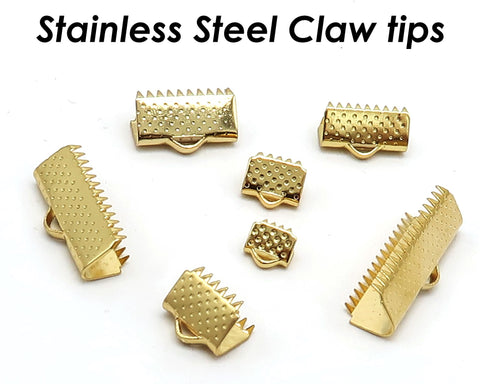 50 x Stainless Steel Claw Tips Gold Silver, Ribbon Claw Clasps, Cord Tip End Caps for Ribbons or Jewelry Making