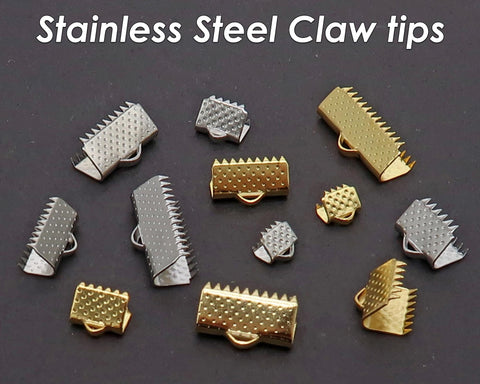 50 x Stainless Steel Claw Tips Gold Silver, Ribbon Claw Clasps, Cord Tip End Caps for Ribbons or Jewelry Making