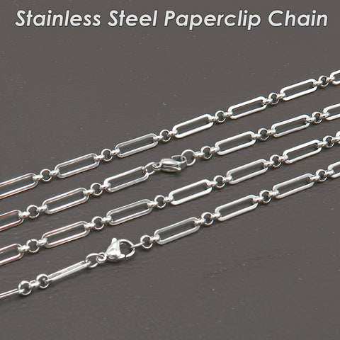 Stainless Steel PaperClip Necklace Gold Silver, Rectangle Link Paperclip Chain Paper Clip Necklace for Women Men, Paper Clip Chain