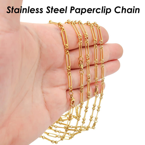 Stainless Steel PaperClip Necklace Gold Silver, Rectangle Link Paperclip Chain Paper Clip Necklace for Women Men, Paper Clip Chain