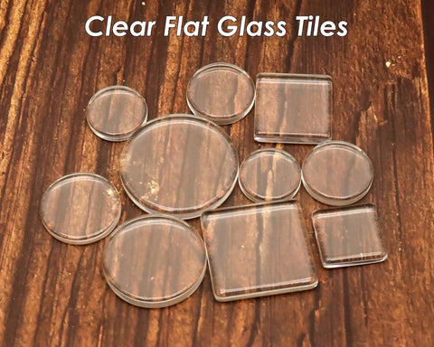 Clear Glass Tile Pendant, 2 Sides Flat Glass Cabochon 10 12 14 16 18 20 25 30mm Square Circle Round Glass for Jewelry Making