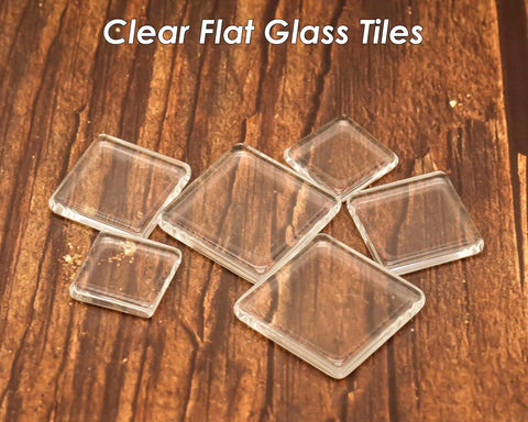 Clear Glass Tile Pendant, 2 Sides Flat Glass Cabochon 10 12 14 16 18 20 25 30mm Square Circle Round Glass for Jewelry Making