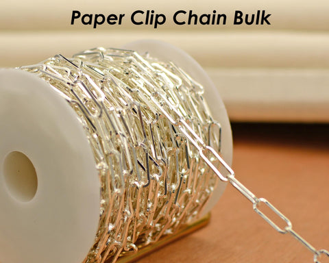 10 Feet - Paper Clip Chain Bulk for Men Women Necklace Bracelet - Gold Silver, Bronze, Copper Paperclip Chain for Jewelry Making