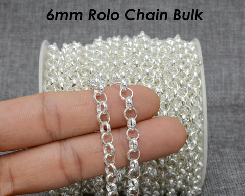10 Feet x 6mm Rolo Chain Gold Silver Bronze Copper Rolo Link Chain for Jewelry Making,  Chunky Chain by the Yard Length Spool