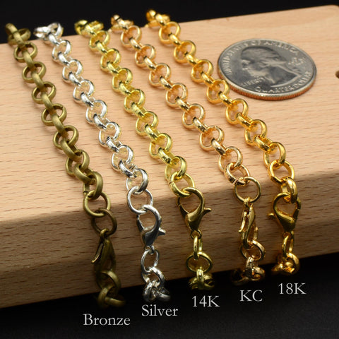 10 Feet x 6mm Rolo Chain Bulk by Foot, Bronze Gold Silver Rolo Link Chain for Jewelry Making,  Chunky Chain by the Yard Length Spool