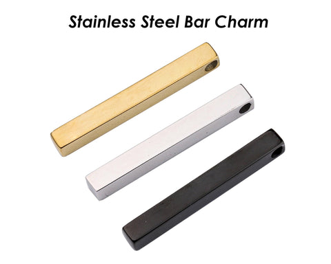 Stainless Steel Bar Charm, Vertical Bar Pendants Gold Silver Black, Custom Name Bar Necklace, 4 Sides Blank Bar for Engrave Jewelry