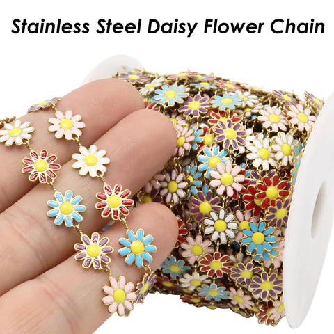 Daisy Chain, Enamel Chain, Flower Chain For Women Jewelry, Tarnish Free Gold Stainless Steel Chain for Daisy Necklace Daisy Bracelet Making