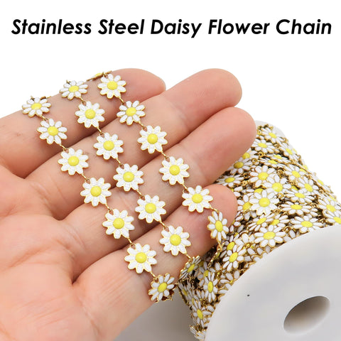 Daisy Chain, Enamel Chain, Flower Chain For Women Jewelry, Tarnish Free Gold Stainless Steel Chain for Daisy Necklace Daisy Bracelet Making