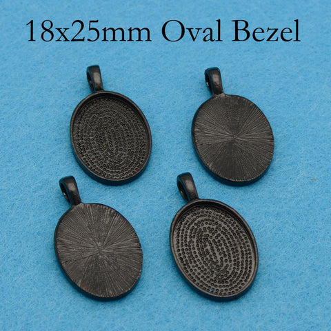 18x25mm Bezel Pendant Setting, Oval 18x25mm Cabochon Base, Pendant Tray Pendant Blanks Silver Bronze Copper Black for Jewelry Making