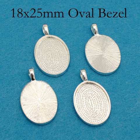 18x25mm Bezel Pendant Setting, Oval 18x25mm Cabochon Base, Pendant Tray Pendant Blanks Silver Bronze Copper Black for Jewelry Making