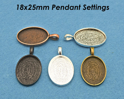 18x25mm Bezel Pendant Setting, Oval 18x25mm Cabochon Base, Pendant Tray Pendant Blanks Silver Bronze Copper Black for Jewelry Making