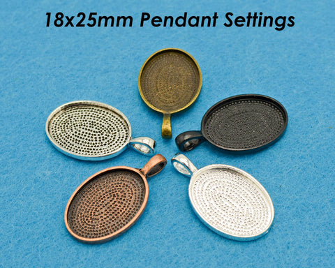 18x25mm Bezel Pendant Setting, Oval 18x25mm Cabochon Base, Pendant Tray Pendant Blanks Silver Bronze Copper Black for Jewelry Making