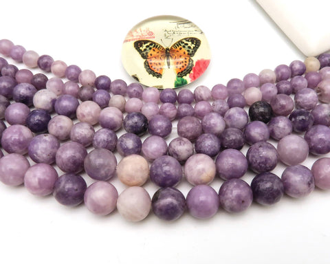 Natural Lepidolite Beads 6mm 8mm 10mm 12mm Violet Purple Lepidolite Gemstone Round Stone Loose Beads for Bracelets Jewelry Making