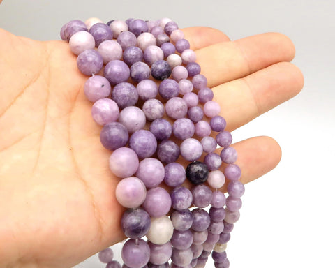 Natural Lepidolite Beads 6mm 8mm 10mm 12mm Violet Purple Lepidolite Gemstone Round Stone Loose Beads for Bracelets Jewelry Making