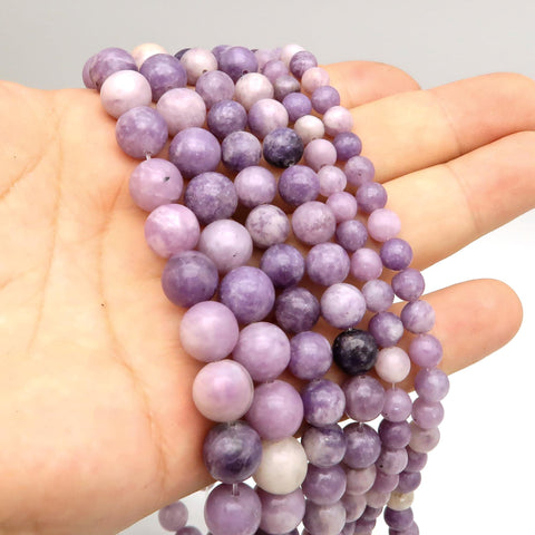 Natural Lepidolite Beads 6mm 8mm 10mm 12mm Violet Purple Lepidolite Gemstone Round Stone Loose Beads for Bracelets Jewelry Making