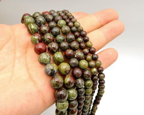 Natural Bloodstone Beads 6mm 8mm 10mm Genuine Dragon Blood Jasper Gemstone Round Stone Loose Beads for Bracelets Neckalce Jewelry Making