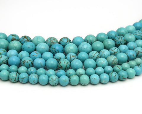 Natural Blue Turquoise Beads Smooth Round 4mm 6mm 8mm 10mm 12mm Genuine Turquoise Gemstone Loose Beads for Bracelets Jewelry Making