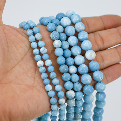 Larimar Beads, Natural Stone Beads, Genuine Stone Beads, Blue Larimar Quartz Beads, Round Gemstone Beads for Necklace Bracelet Making