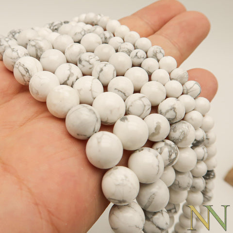 Natural White Turquoise Beads Smooth Round 4mm 6mm 8mm 10mm Round Genuine Howlite Beads White Buffalo Turquoise Gemstones for Jewelry Making