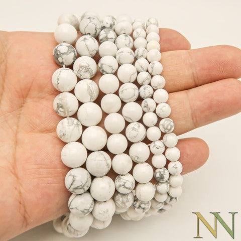 Natural White Turquoise Beads Smooth Round 4mm 6mm 8mm 10mm Round Genuine Howlite Beads White Buffalo Turquoise Gemstones for Jewelry Making