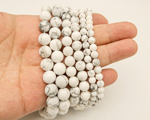 Natural White Turquoise Beads Smooth Round 4mm 6mm 8mm 10mm Round Genuine Howlite Beads White Buffalo Turquoise Gemstones for Jewelry Making