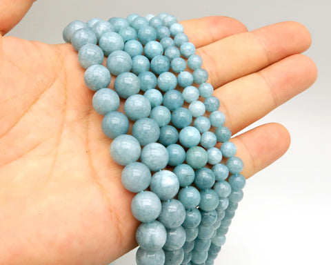 Natural Aquamarine Beads 6mm 8mm 10mm 12mm Round Aquamarine Natural Stone Loose Beads Gemstone for Bracelets Jewelry Making