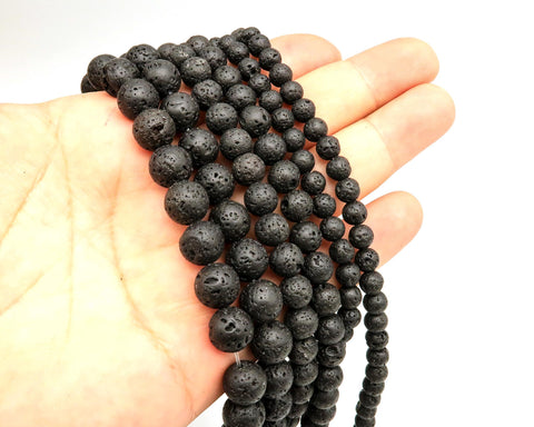 Natural Black Lava Beads 6mm 8mm 10mm Genuine Volcanic Rock Gemstone Round Stone Loose Beads for Bracelets Neckalce Jewelry Making