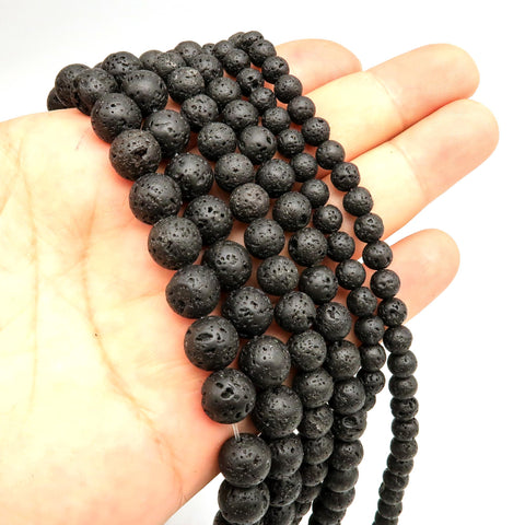 Natural Black Lava Beads 6mm 8mm 10mm Genuine Volcanic Rock Gemstone Round Stone Loose Beads for Bracelets Neckalce Jewelry Making