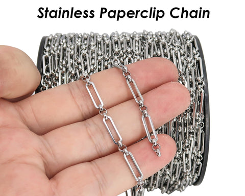 10 Feet x Paper Clip Chain Gold Silver, Stainless Steel Chain Bulk PaperClip Chain, Rectangle Link Chain for Jewelry Making