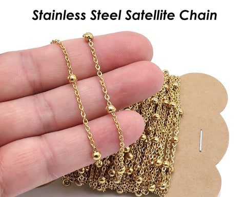 Stainless Steel Beaded Chain Gold Silver, Satellite Chain Chain with Large Beads, Ball Chain, Bead Chain for Jewelry Making