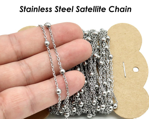 Stainless Steel Beaded Chain Gold Silver, Satellite Chain Chain with Large Beads, Ball Chain, Bead Chain for Jewelry Making