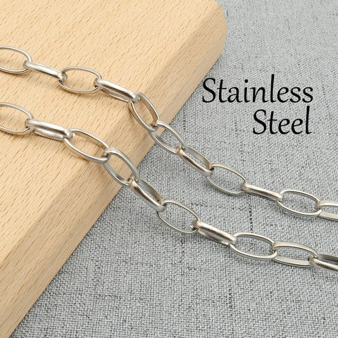 Stainless Steel Necklace Men Women, Big Oval Link Chain Necklace Silver Tone, Thick Drawn Cable Chain Choker Jewelry, Toggle Clasp Necklace