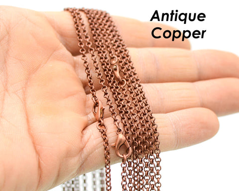 Antique Copper Chain Neckalced for Women, 18 24 30 inches Copper Necklace Bulk Wholesale, Closed Link Chain for Jewelry Making