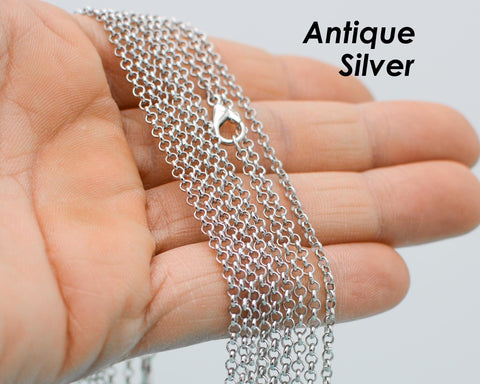 Silver Plated Rolo Chain Necklace for Women, 18 24 30 Inches Soldered Link Necklace Silver Chain Necklace for Women Jewelry Making