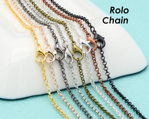 Silver Plated Rolo Chain Necklace for Women, 18 24 30 Inches Soldered Link Necklace Silver Chain Necklace for Women Jewelry Making