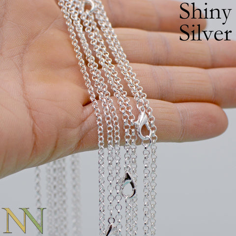 Silver Plated Rolo Chain Necklace for Women, 18 24 30 Inches Soldered Link Necklace Silver Chain Necklace for Women Jewelry Making