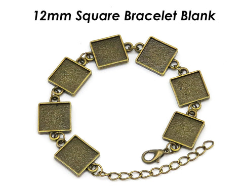 12mm Bracelet Blanks for Jewelry Making, Square Bezel Bracelet Setting, 12mm Bezel Bracelet Base, Blank Bracelet Tray for Cabochon Epoxy