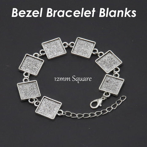 12mm Bracelet Blanks for Jewelry Making, Square Bezel Bracelet Setting, 12mm Bezel Bracelet Base, Blank Bracelet Tray for Cabochon Epoxy