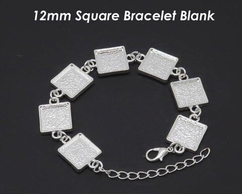 12mm Bracelet Blanks for Jewelry Making, Square Bezel Bracelet Setting, 12mm Bezel Bracelet Base, Blank Bracelet Tray for Cabochon Epoxy