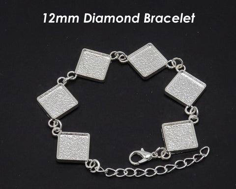 Diamond Bracelet Blanks for Jewelry Making, 12mm Bezel Bracelet Setting, 12mm Square Bracelet Base, Diamond Bezel Blank Bracelet